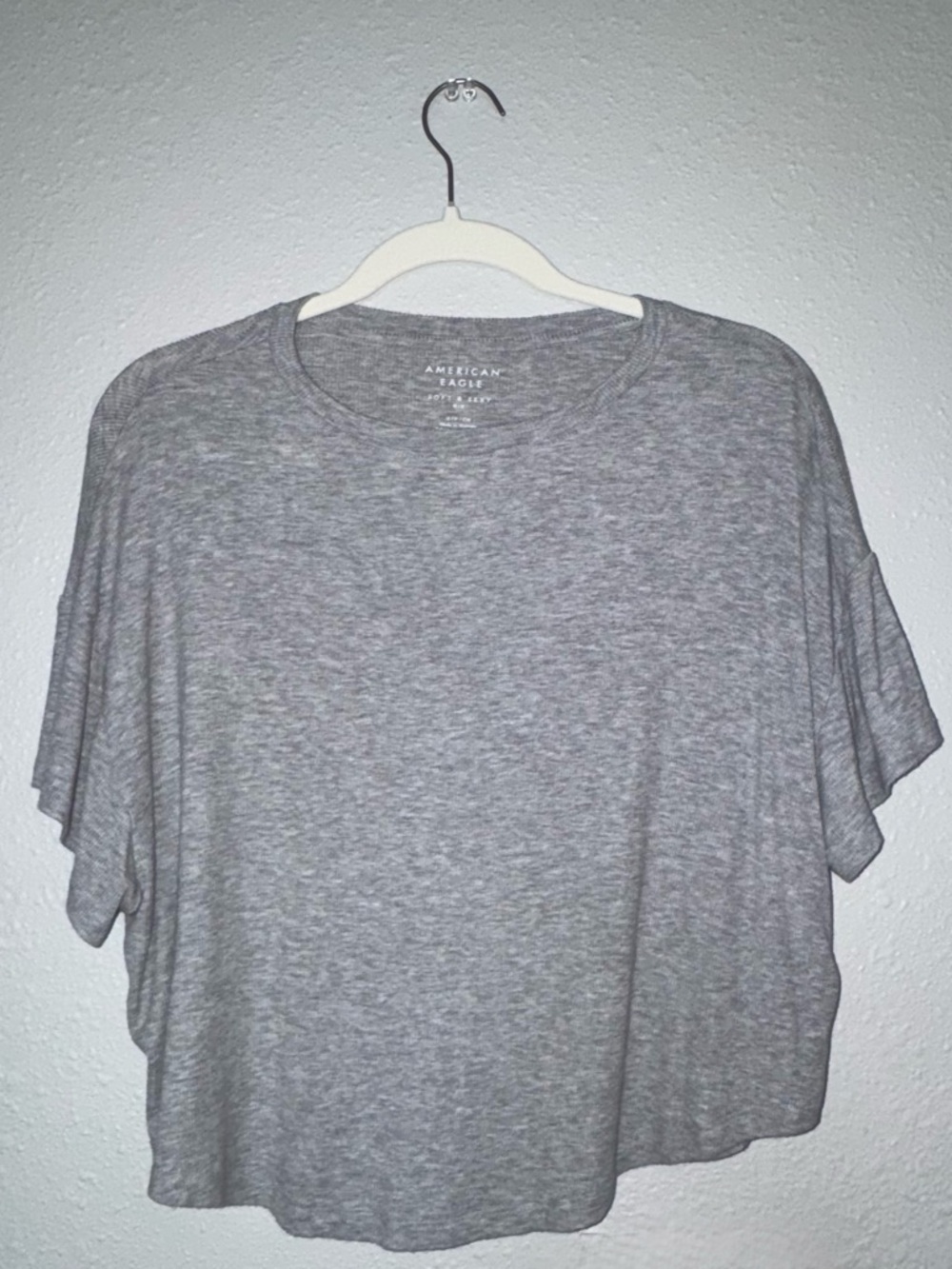 American Eagle Soft & Sexy Light Gray Boxy Swing Crop Tee